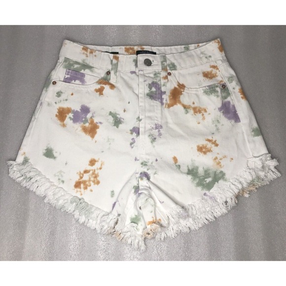wild fable Pants - Wild Fable Highest Rise Denim Shorts with Fringe Size 2 White Tie Dye Button Fly